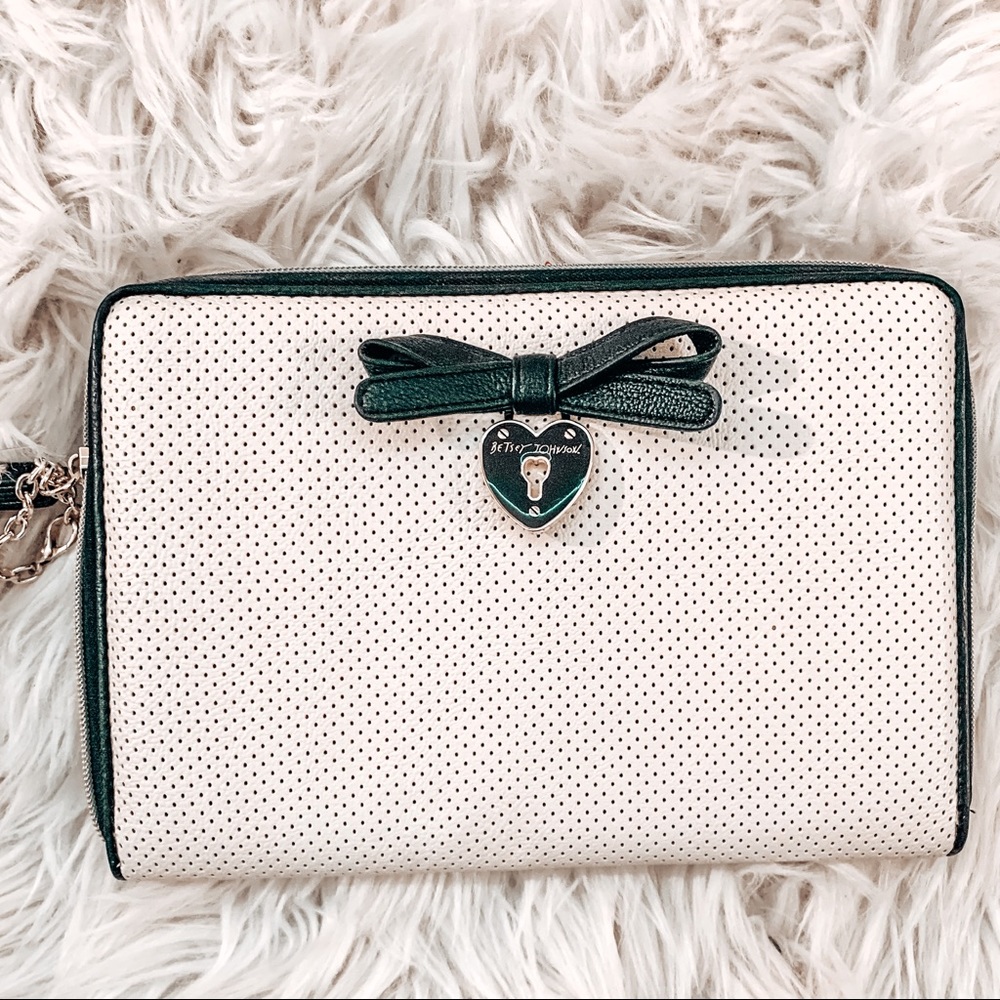 Betsey Johnson Bone Preforated Wristlet